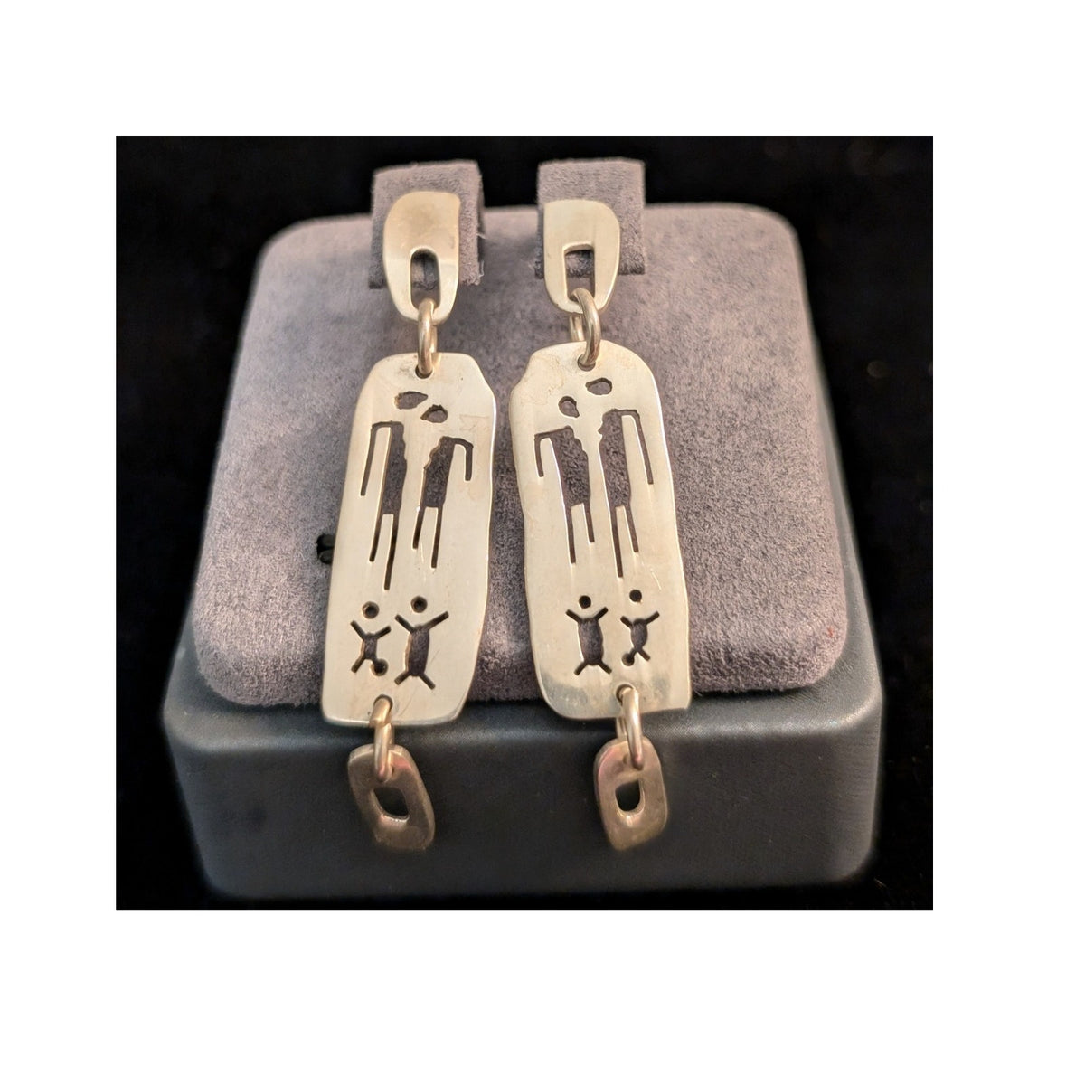 Vtg Mexican Sterling Figure Family Signed FF Mexico 925 Dangling Post Earrings