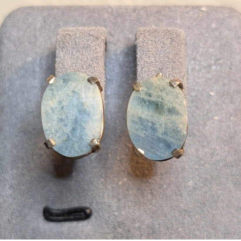 Vintage Raw Cut Aquamarine Sterling Silver Post Earrings