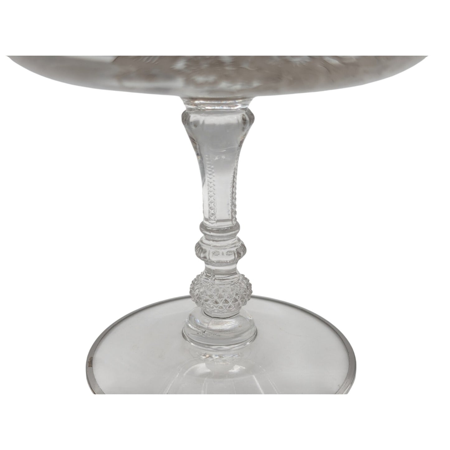 Vintage Clear Glass Compote W/ Silver Overlay Floral Design