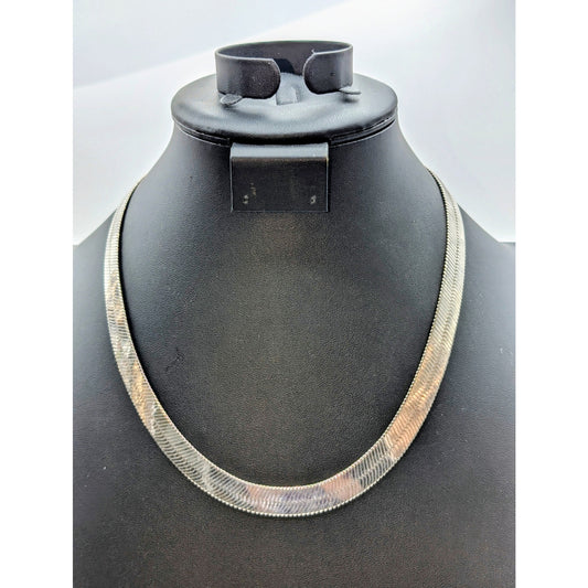 Silver Tone 20" Long Approximately 7/16" Wide Herringbone Chain Necklace