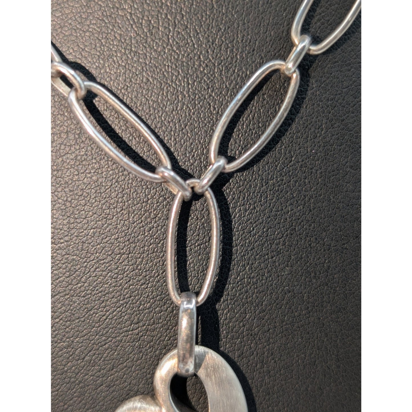 Vintage 925 Sterling Silver Heart Dangle Charm Oval Link Chain 18.25" Necklace