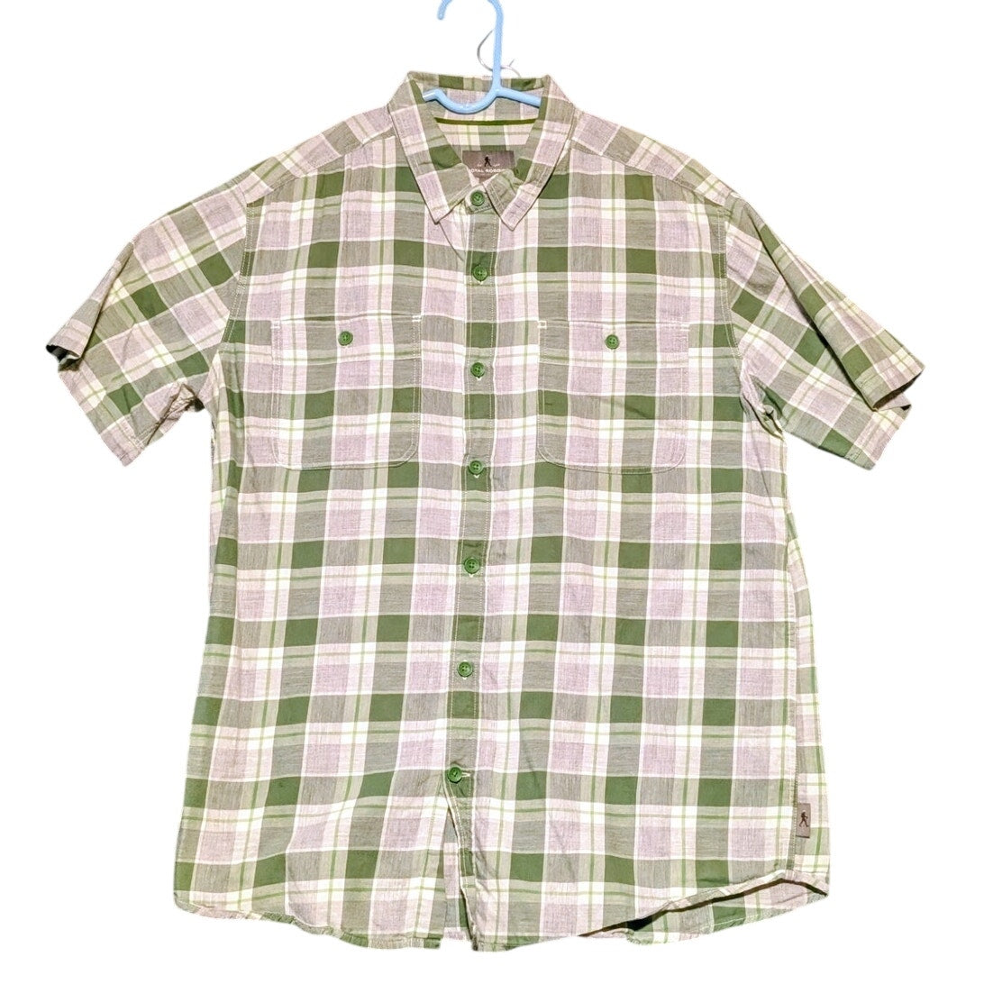Royal Robbins Green Plaid Short Sleeve Button Up Front Pockets Mens' L Shirt
