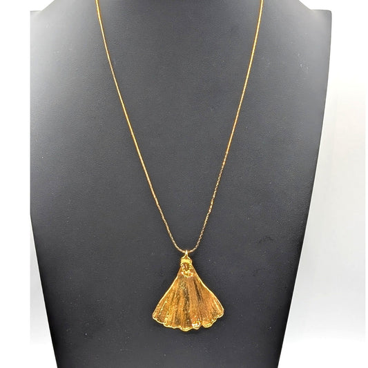 Gold Tone Leaf Pendant Chain 24" Necklace