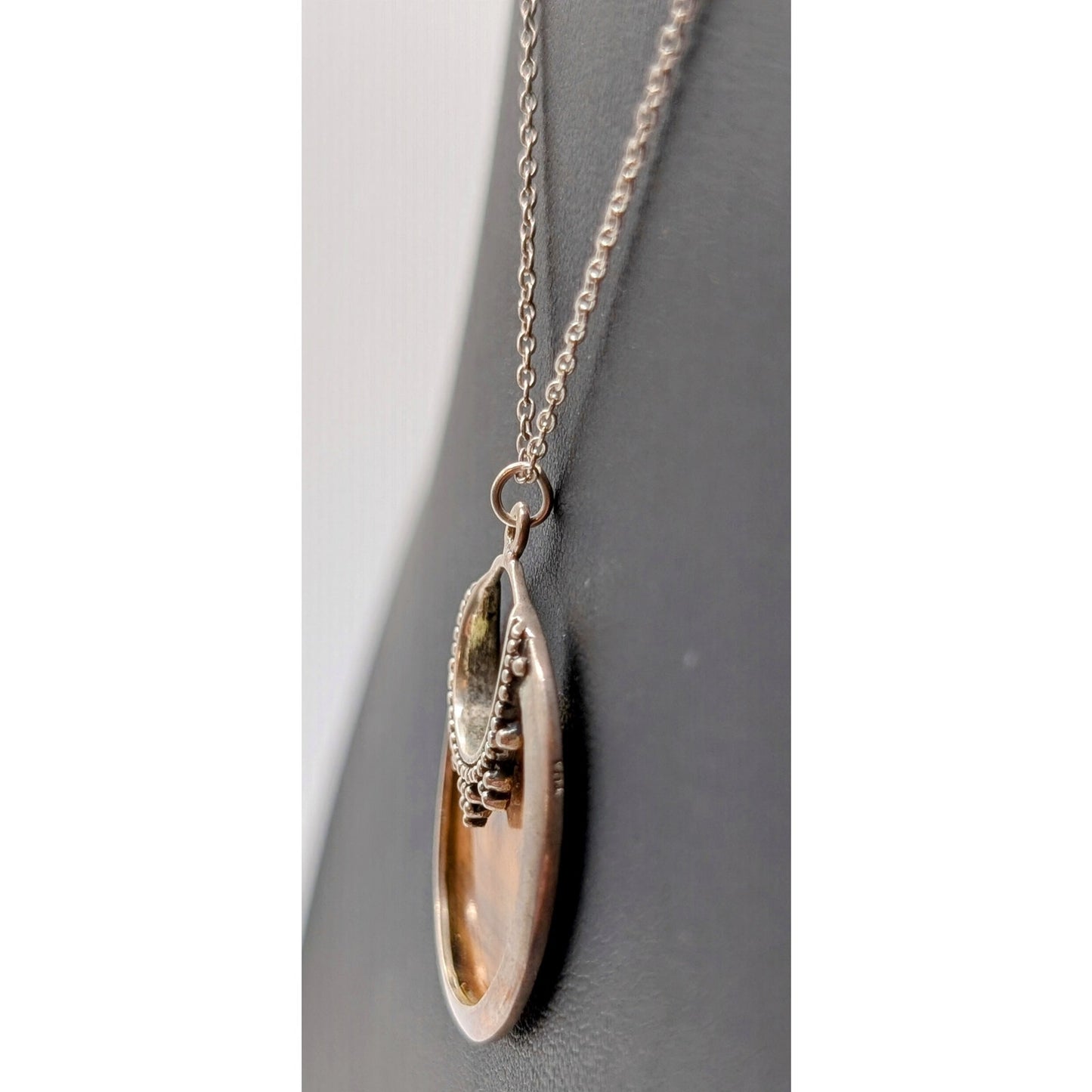 925 Sterling Silver Wood Grain Bali Disk Pendant 18" Necklace
