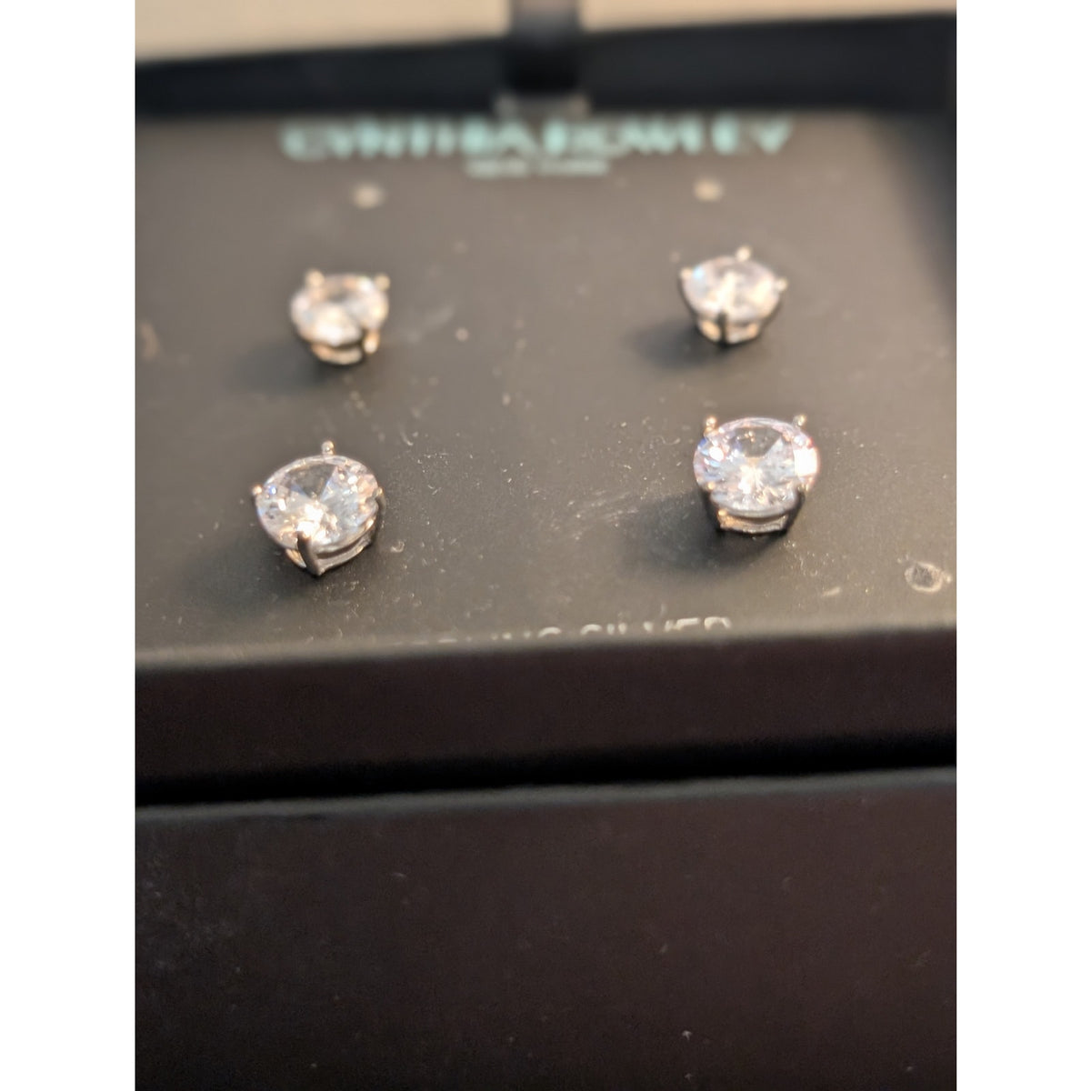 Cynthia Rowley New York Sterling Silver Two Pair CZ Stud Earrings