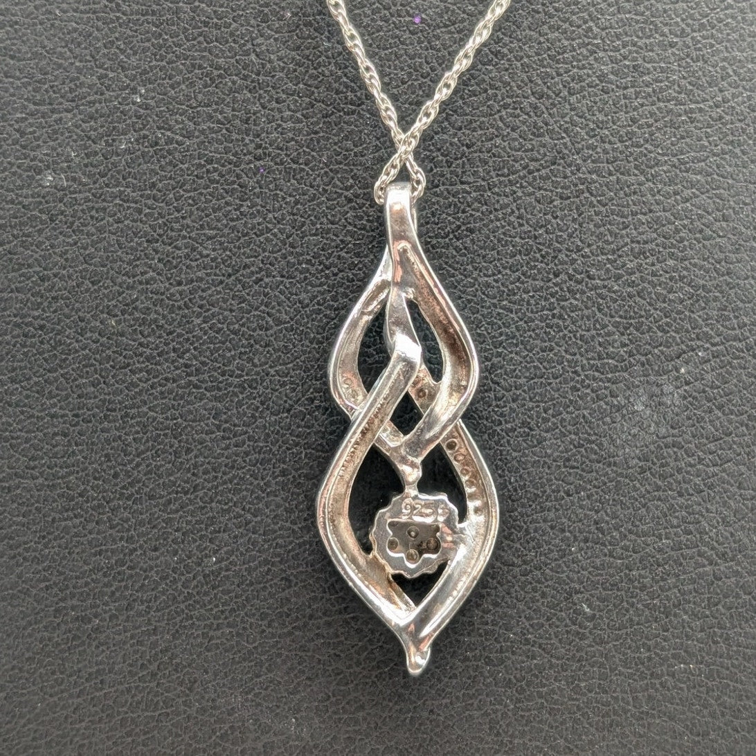 Vtg 90s 925 Italy Sterling Silver Diamond Accent Infinity Pendant 18" Necklace