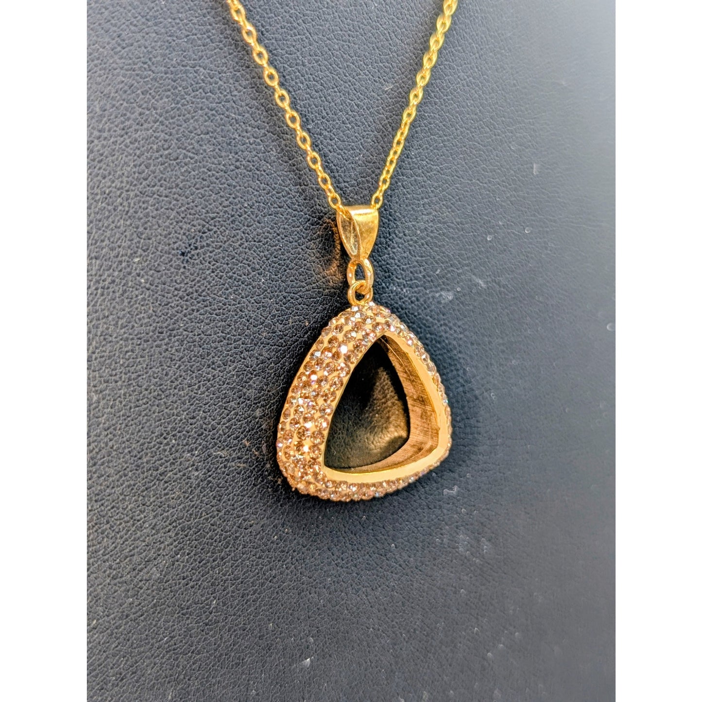 VTG 925 Vermeil Amber Color Crystal Encrusted Triangle Pendant 18" Necklace