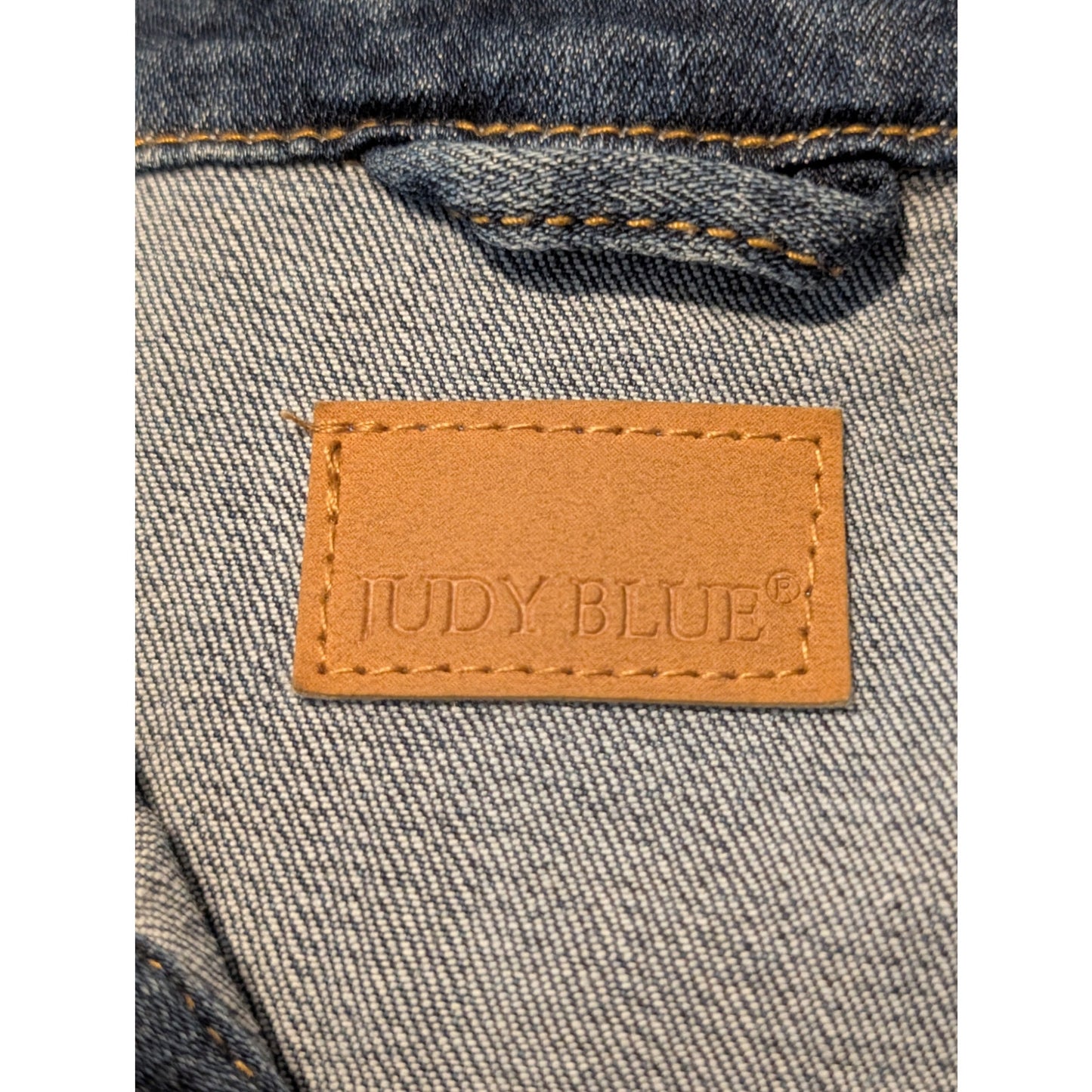 Judy Blue Distressed Long Sleeve Button Down Stretchy Denim Jacket Womens' Sz L