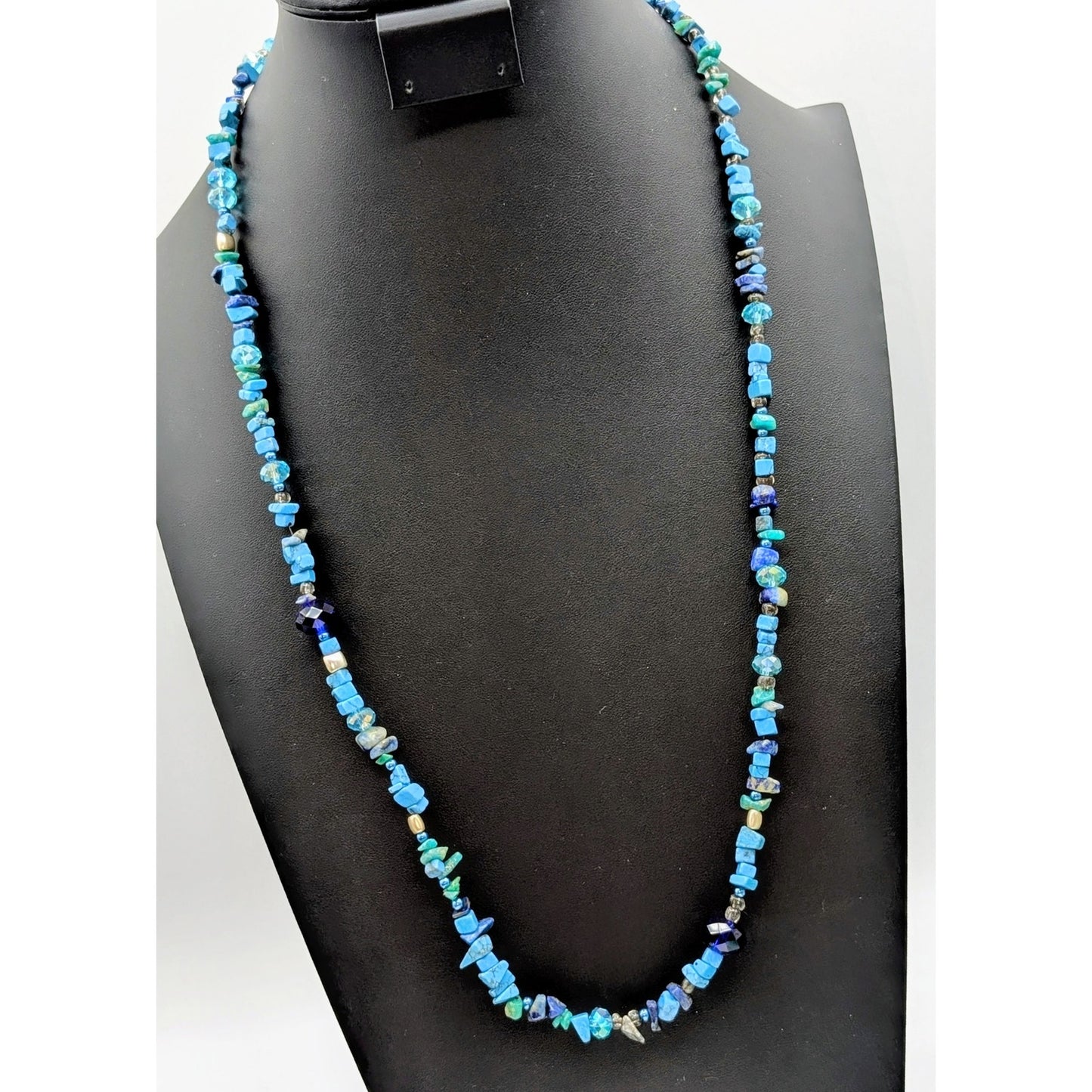 Blue Stone Chip Blue Crystal Beaded Toggle Clasp 30.5" Necklace