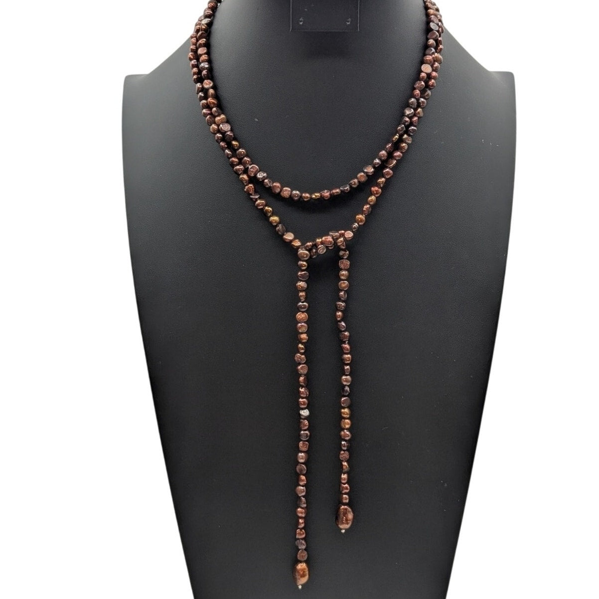 Vintage 52" Genuine Copper & Gold Lariat Style Open Ended Pearl Necklace