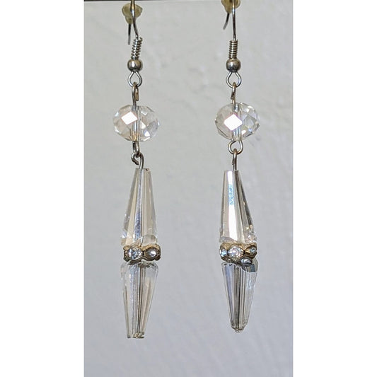 Cut Crystal Rhinestone Rondelle Bead French Wire Dangle Earrings