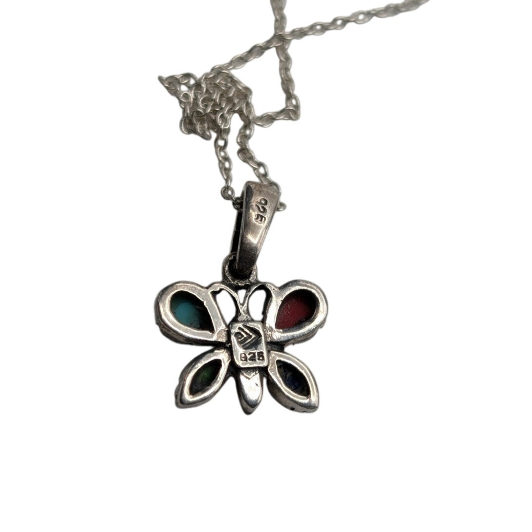 Retired Silpada 925 Sterling Multi-Stone Butterfly Pendant 18" Chain Necklace
