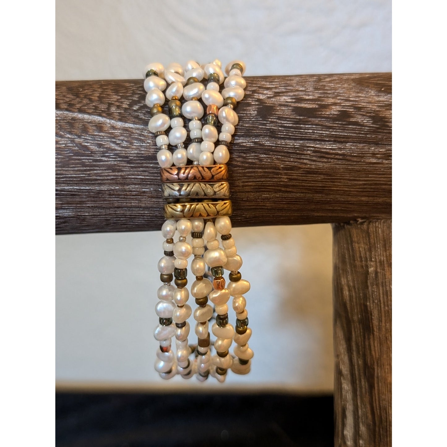 Silpada Sterling Silver Copper Brass Freshwater Pearl Five-Strand Bracelet