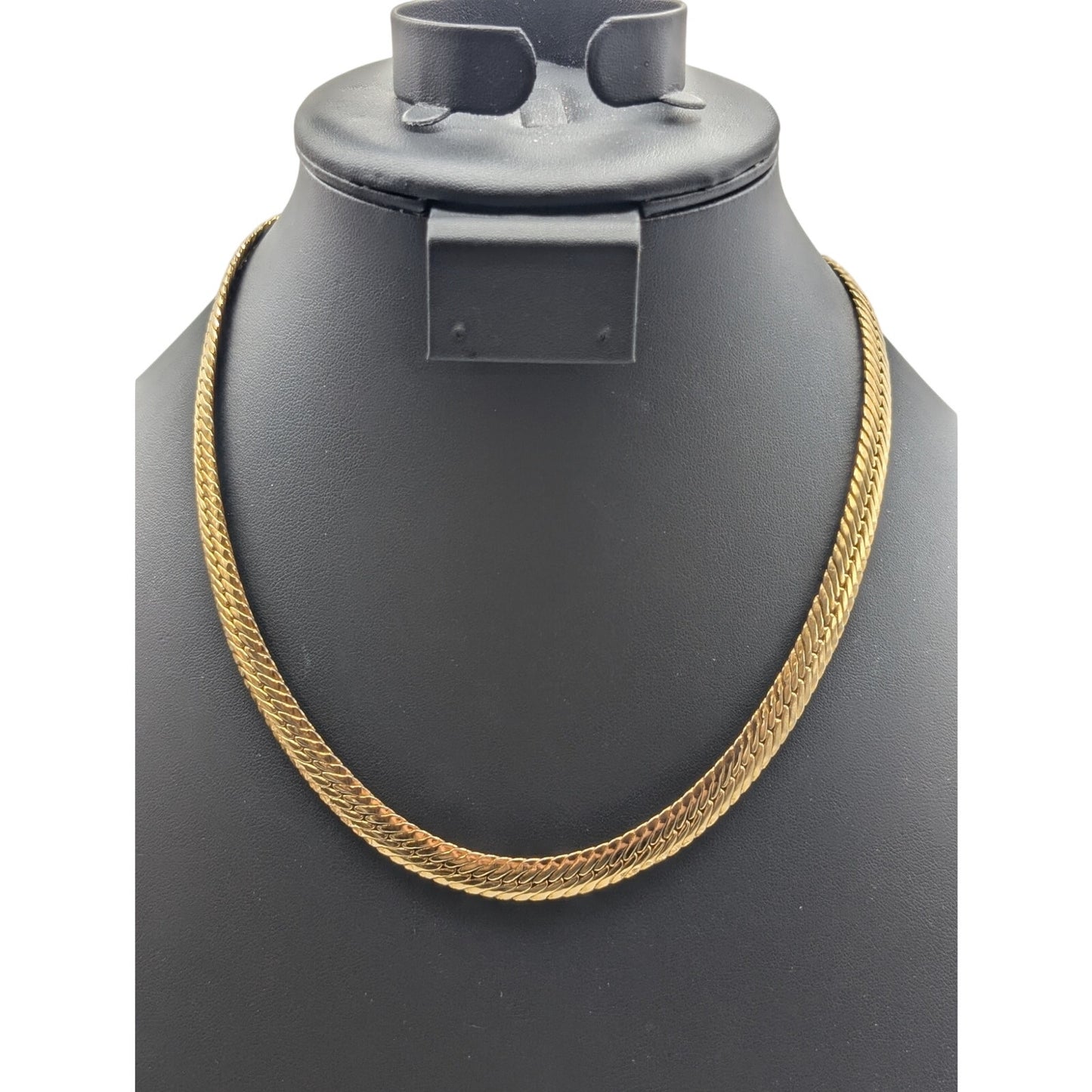 Vintage 1/4" Wide Flat Gold Tone Thick Flat Herringbone Chain 18" Necklace