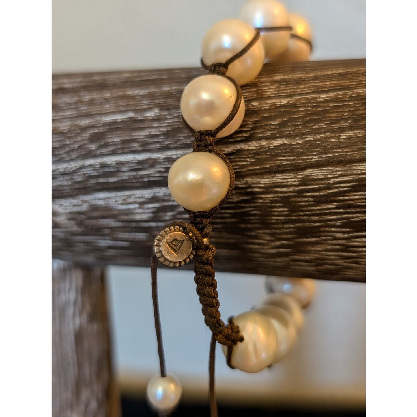 Silpada Pearl Sterling Silver Brown Cord Adjustable Bracelet