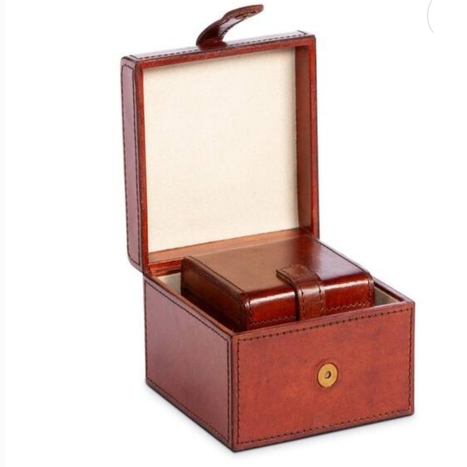 Park Hill Collection Set of 2 Leather Valet Decorative Storage Boxes
