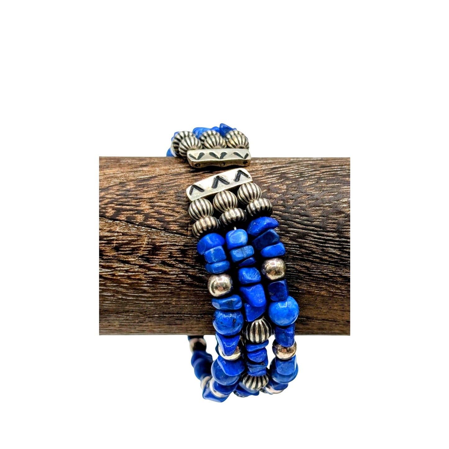 Carolyn Pollack Relios Sterling Lapis Lazuli Bead Nugget Memory Cuff Bracelet