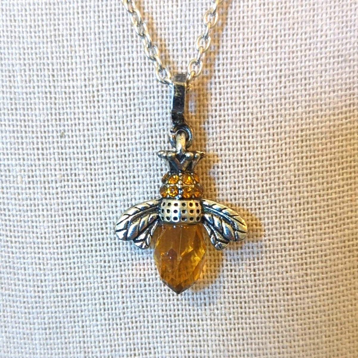 Queen Honeybee Charm Silver Tone Necklace