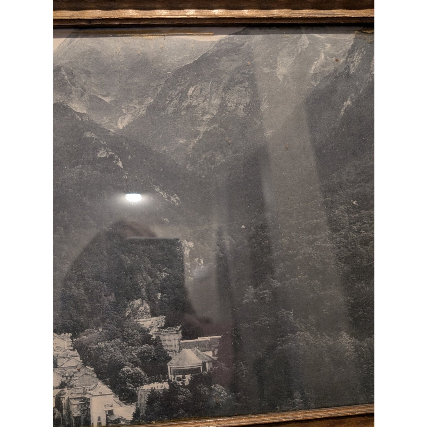 Antique/VTG East to West Framed Black & White Print of Les Pyrenees Under Glass
