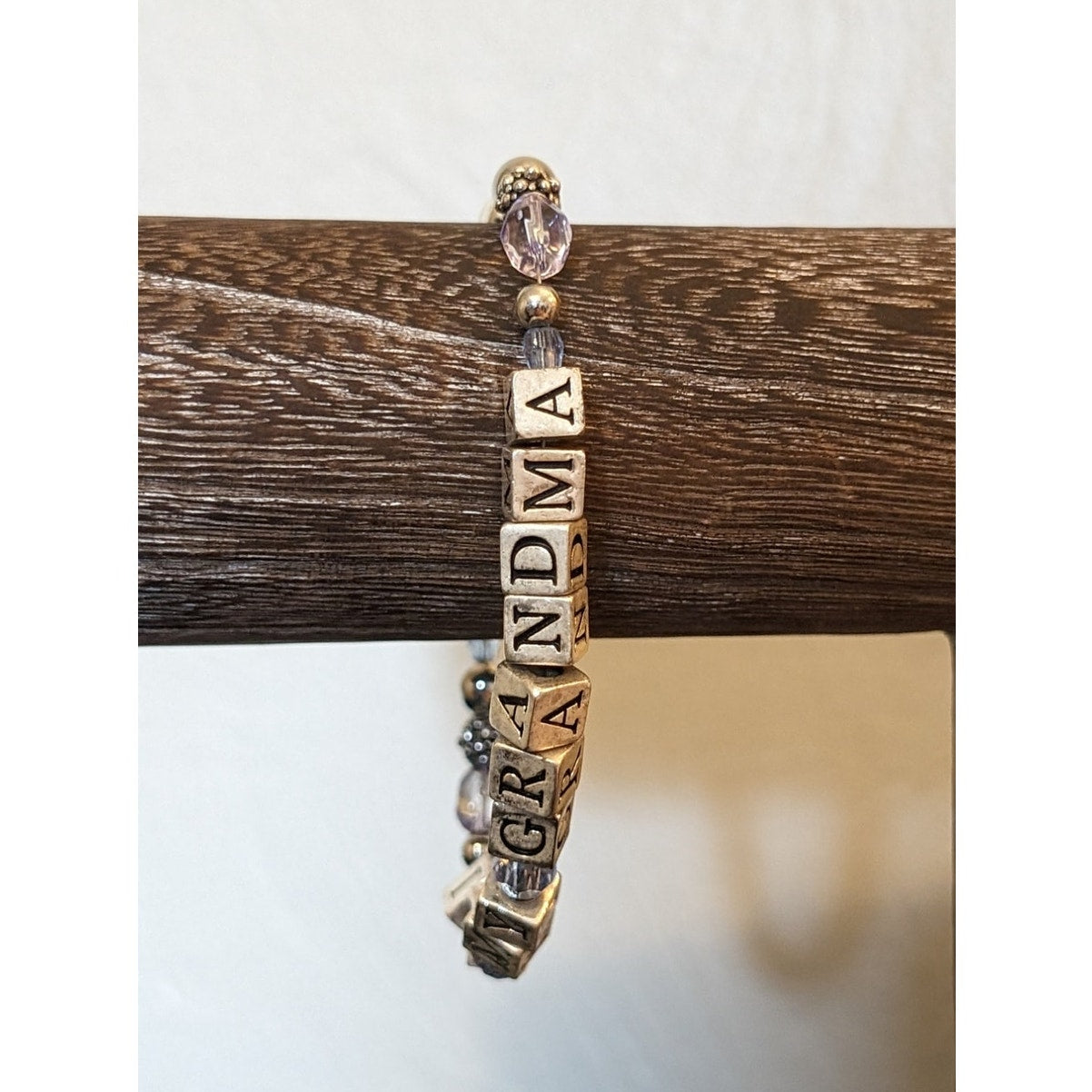 I Love My Grandma Block Letter Toggle Clasp Silver Tone Beaded Bracelet