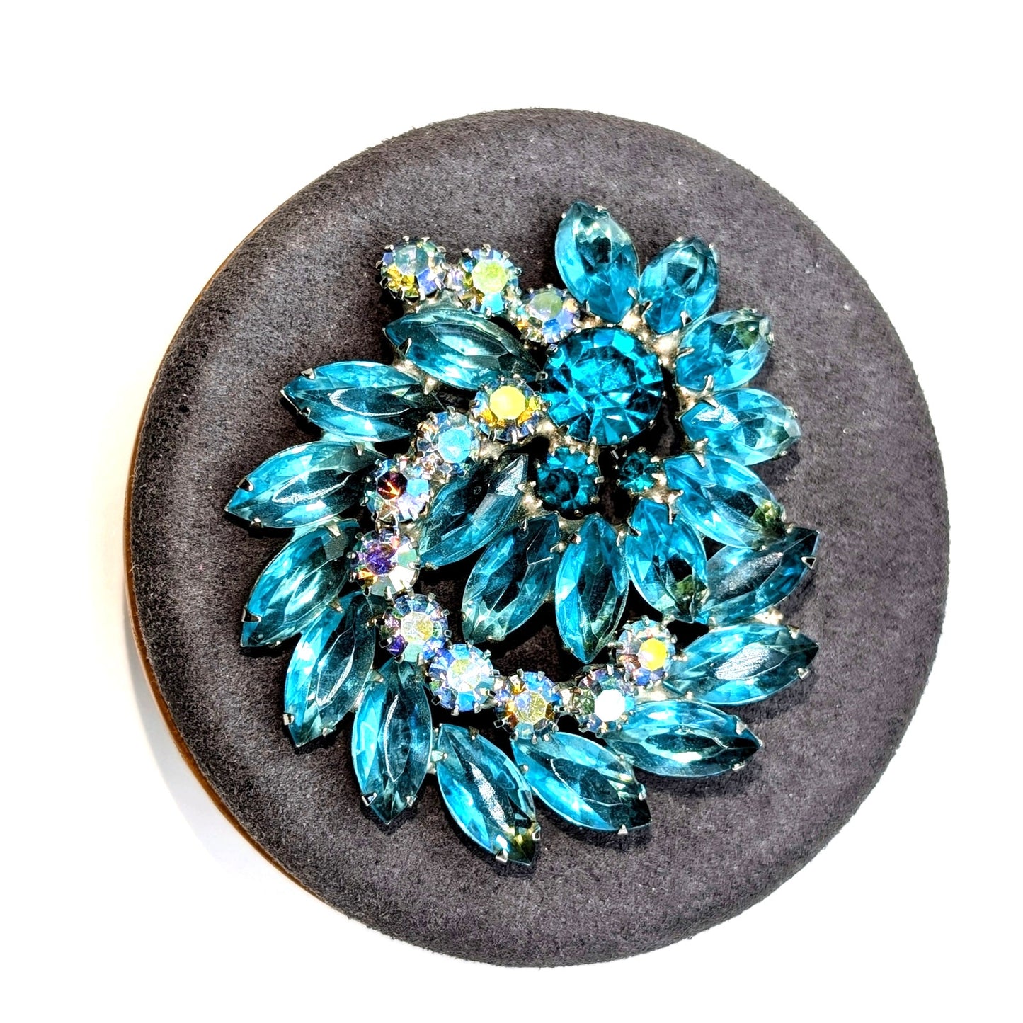 Vintage Signed Weiss Blue & AB Rhinestone Large Brooch
