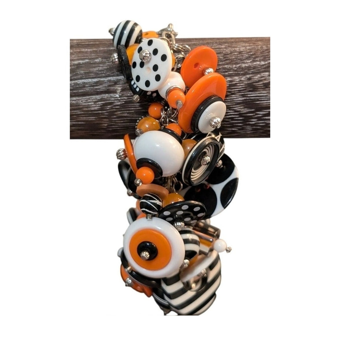 Vintage Artisan OOAK 90s Halloween Button Bead Pumpkin Charm Costume Bracelet