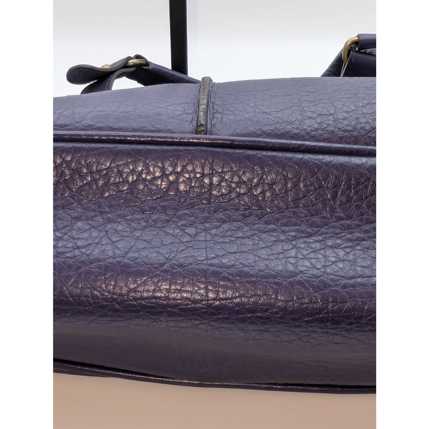 VTG Adrienne Vittadini Magnetic Purple Violet Tessa Pebble Leather Satchel