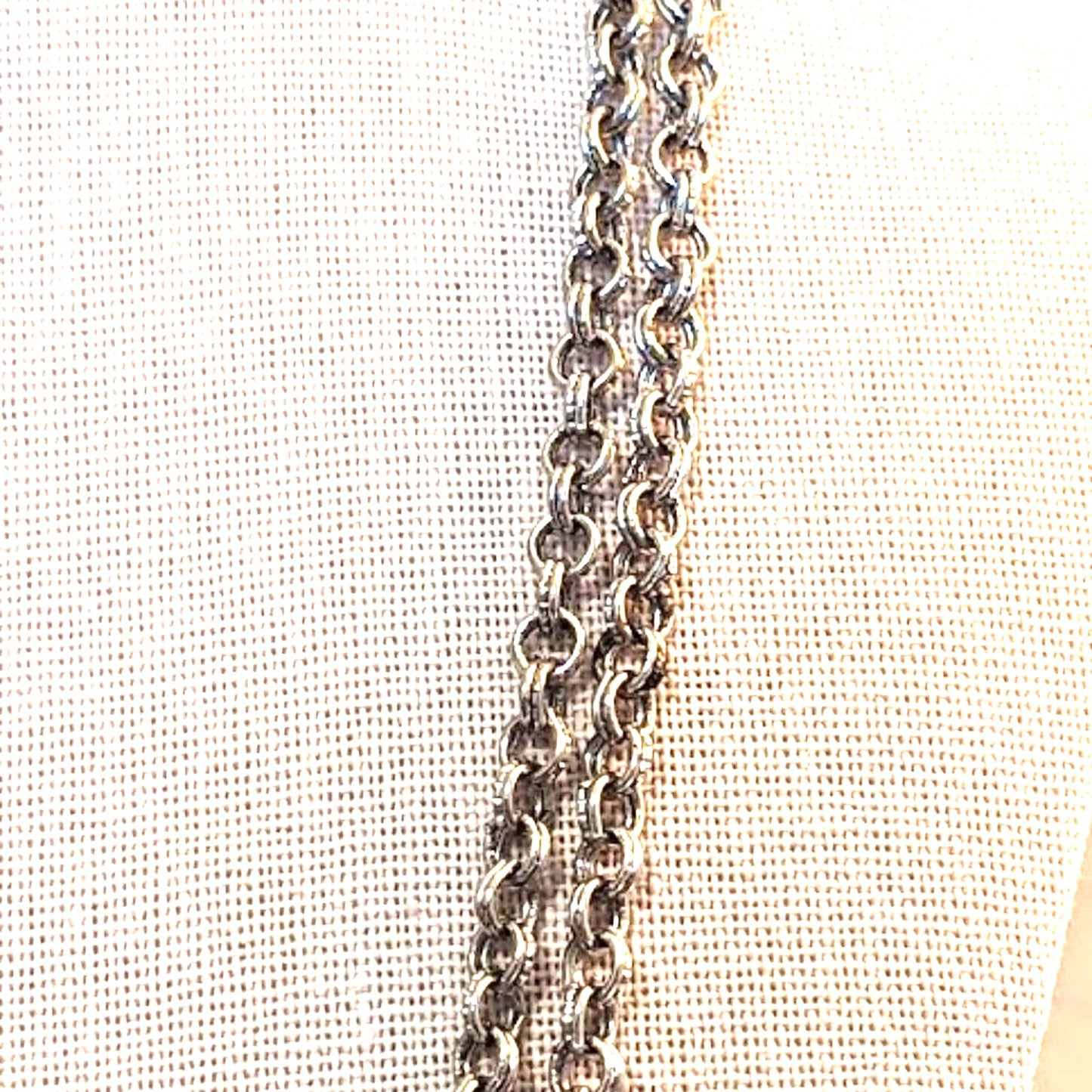 Vintage Long Etched Double Rolo Chain Silver Tone 54" Necklace