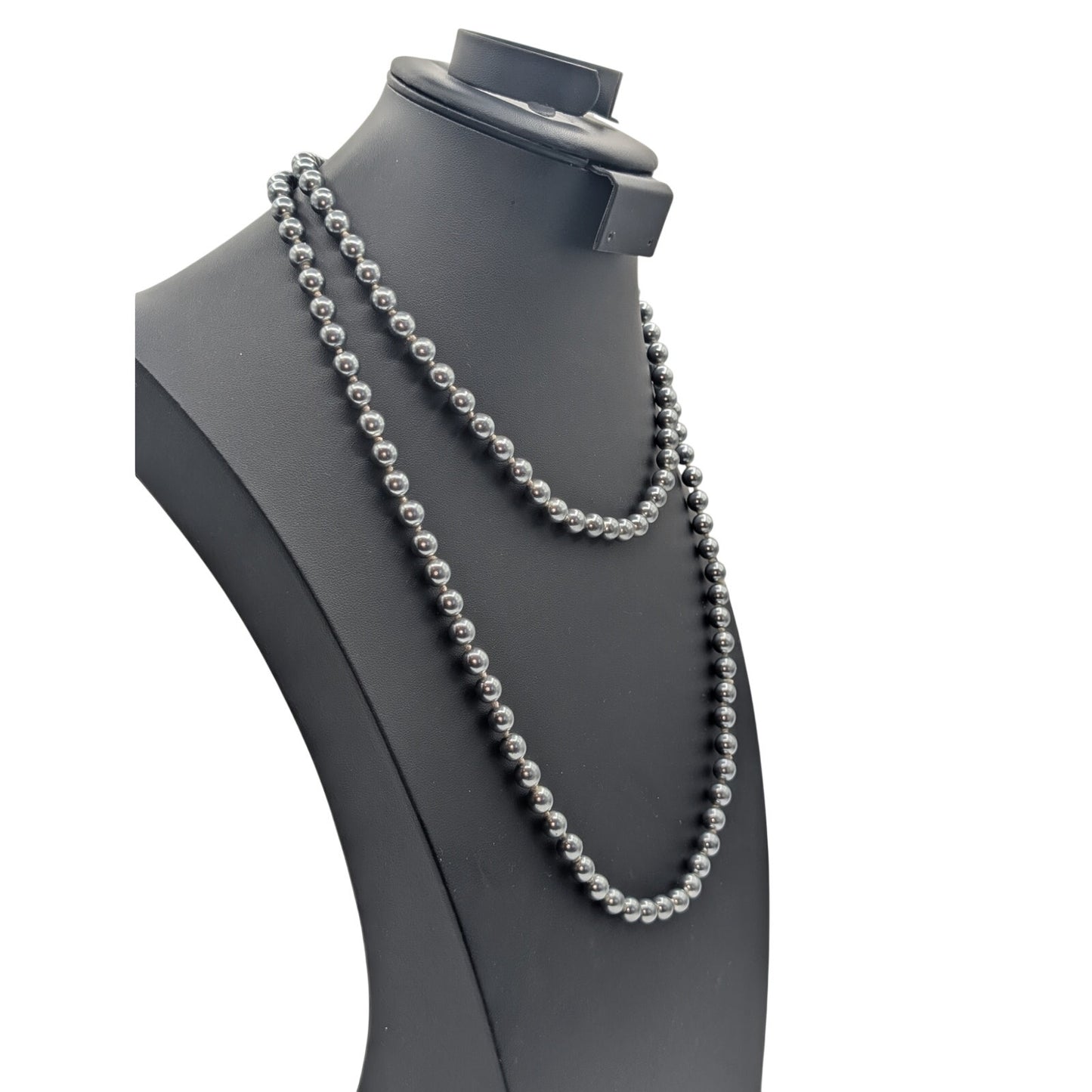Knotted Silver 46" Long Strand Glass Faux Pearls