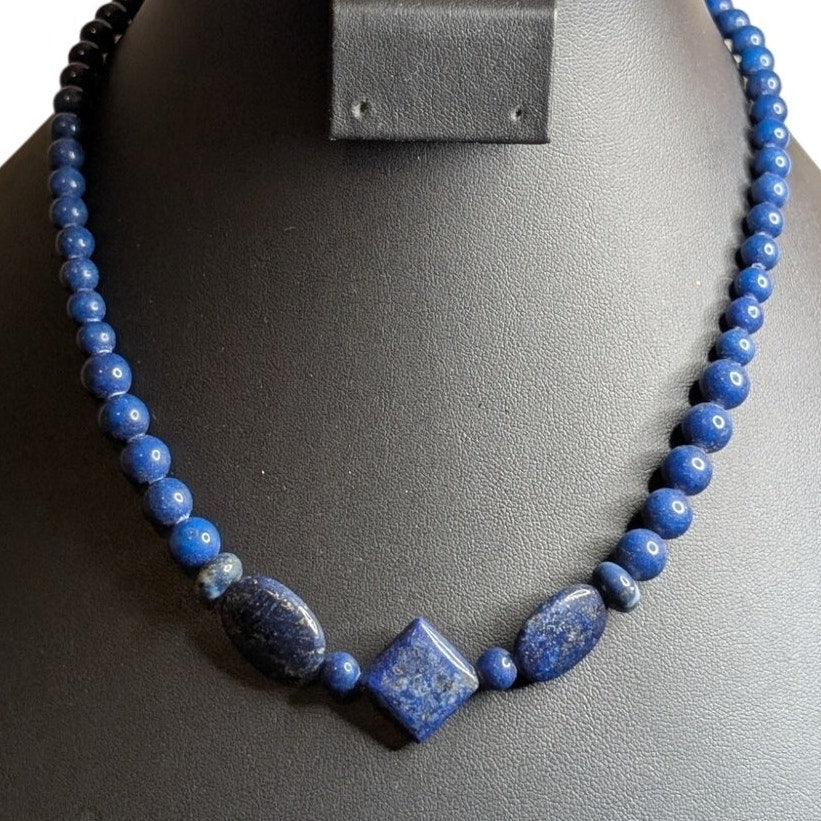 Natural Blue Egyptian Lapis Lazuli 6mm Round Stone Sailor's Clasp 16" Necklace