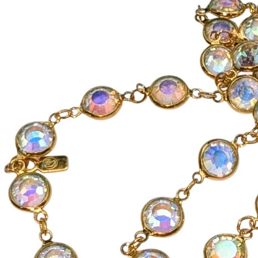 Vintage Swarovski Gold Tone Bezel Set AB Crystal Chain 34" Necklace