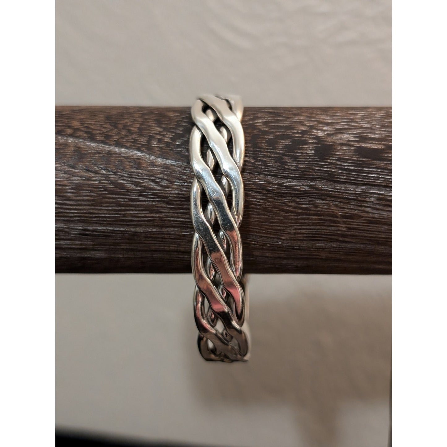 Vintage Mexico 925 Sterling Silver Flat Four Strand Woven Cuff Bracelet