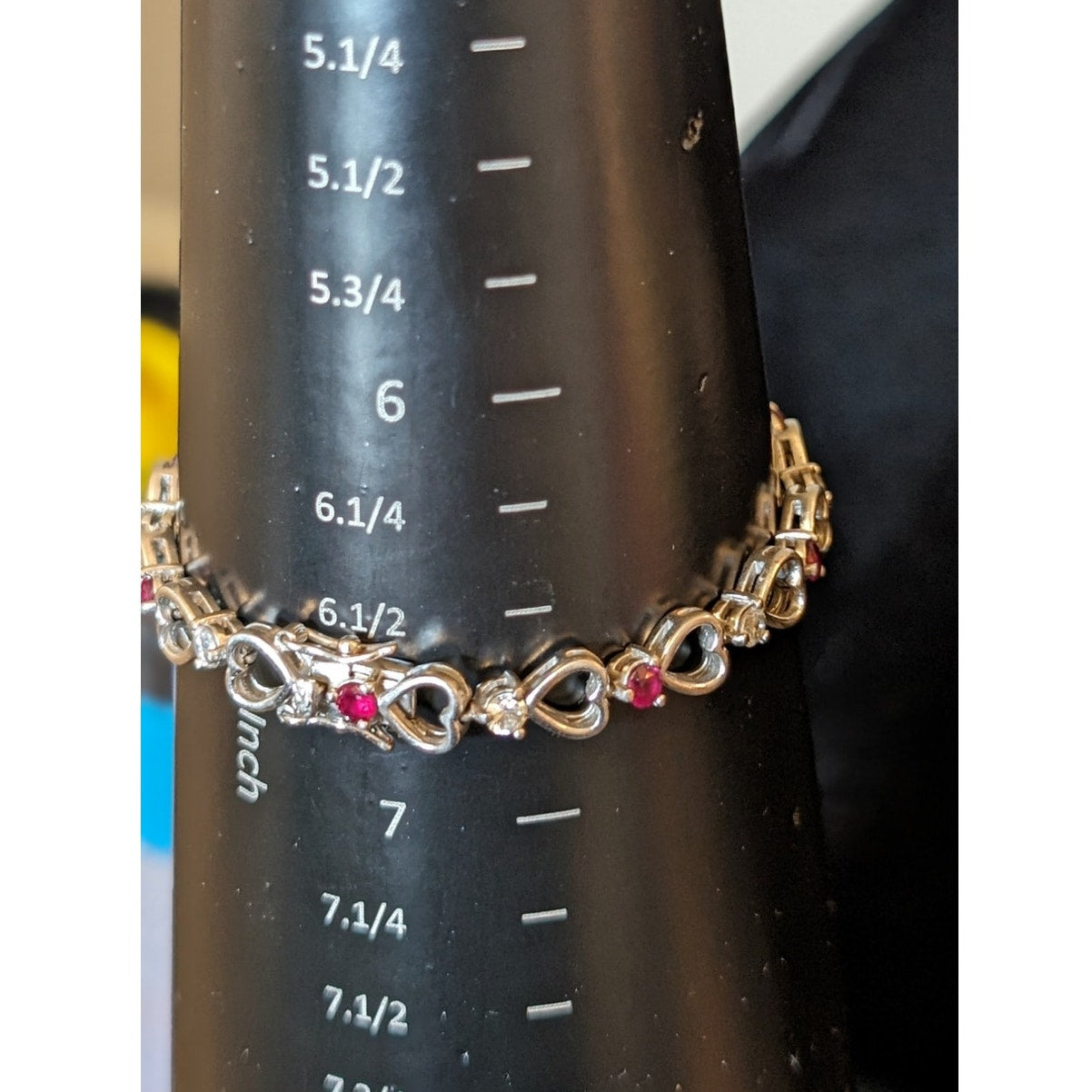 925 Sterling Silver Man Made Ruby CZ Open Heart Link 'LOVE' Tennis Bracelet