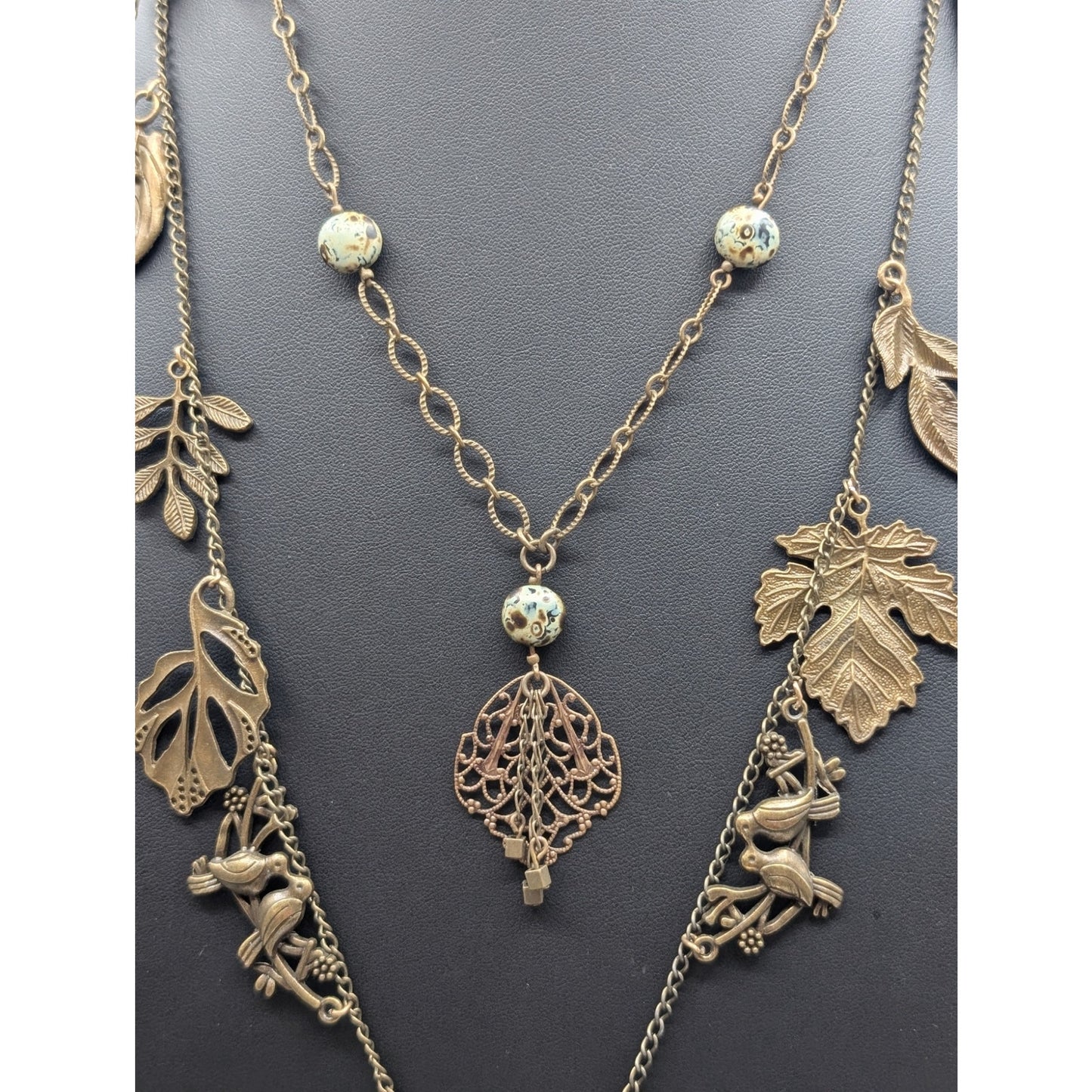 Jet'aime VTG Brass Necklace & Made to Look Antique Filigree Pendant Necklace Lot