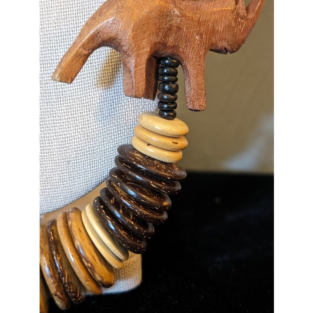 Vintage Chunky Boho Carved Wooden Animal Beaded Necklace