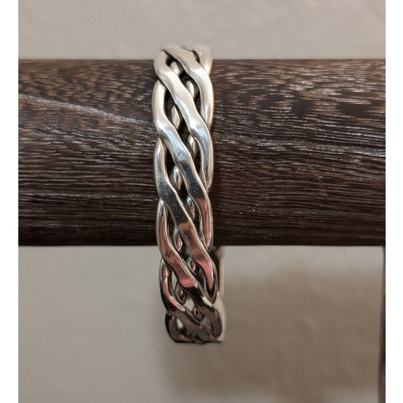 Vintage Mexico 925 Sterling Silver Flat Four Strand Woven Cuff Bracelet