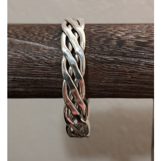 Vintage Mexico 925 Sterling Silver Flat Four Strand Woven Cuff Bracelet