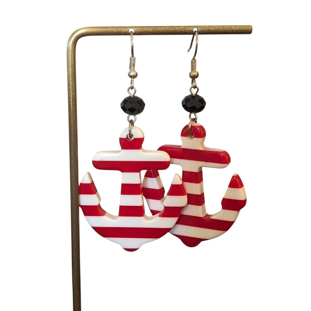 Nautical Anchor's Away Red White Blue Dangle Earrings
