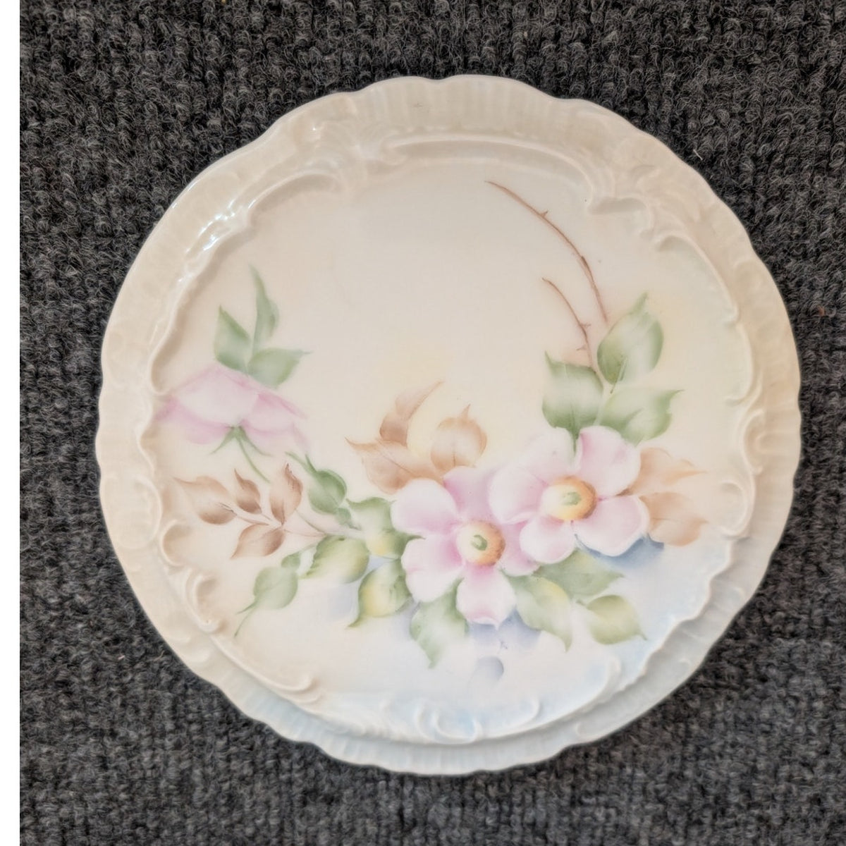 Vintage Bavaria Porcelain Trivet Embossed Edge Floral Pattern Pink Green Blue