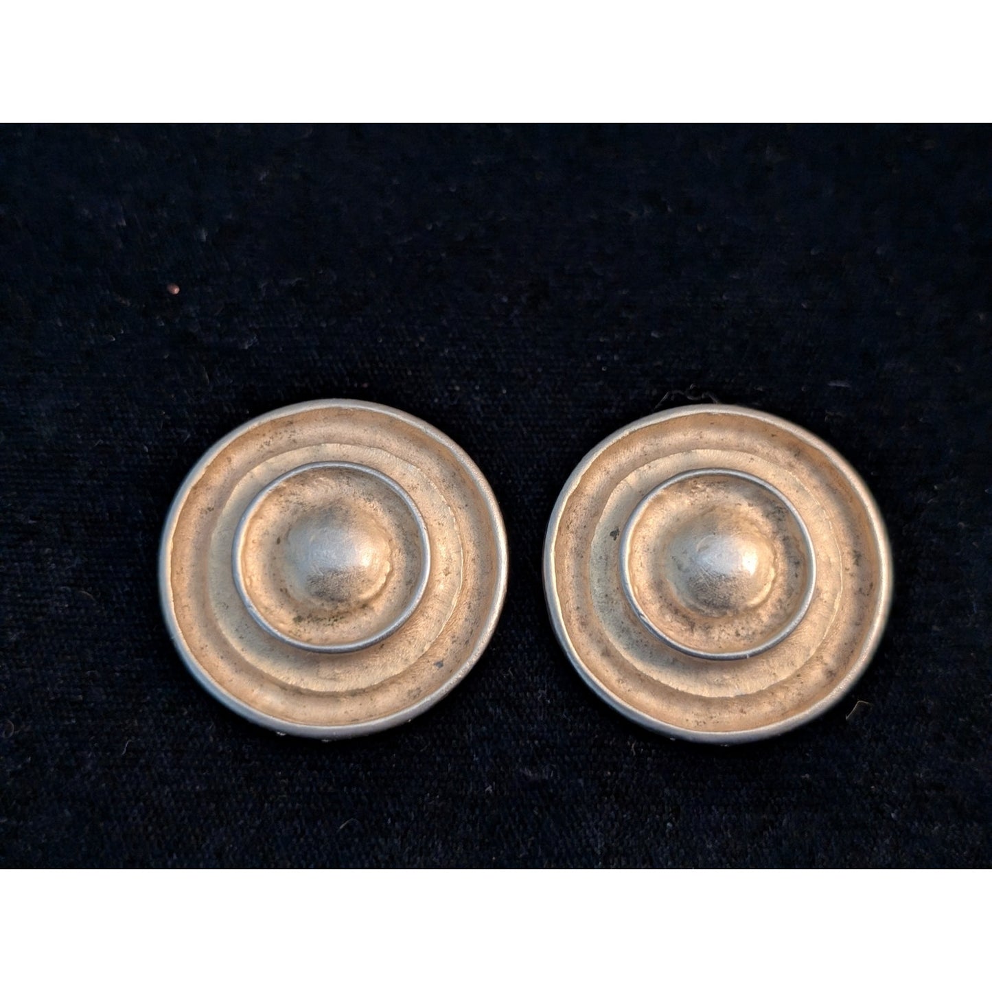 Vintage Brushed Gold Tone Round Clip On Earrings