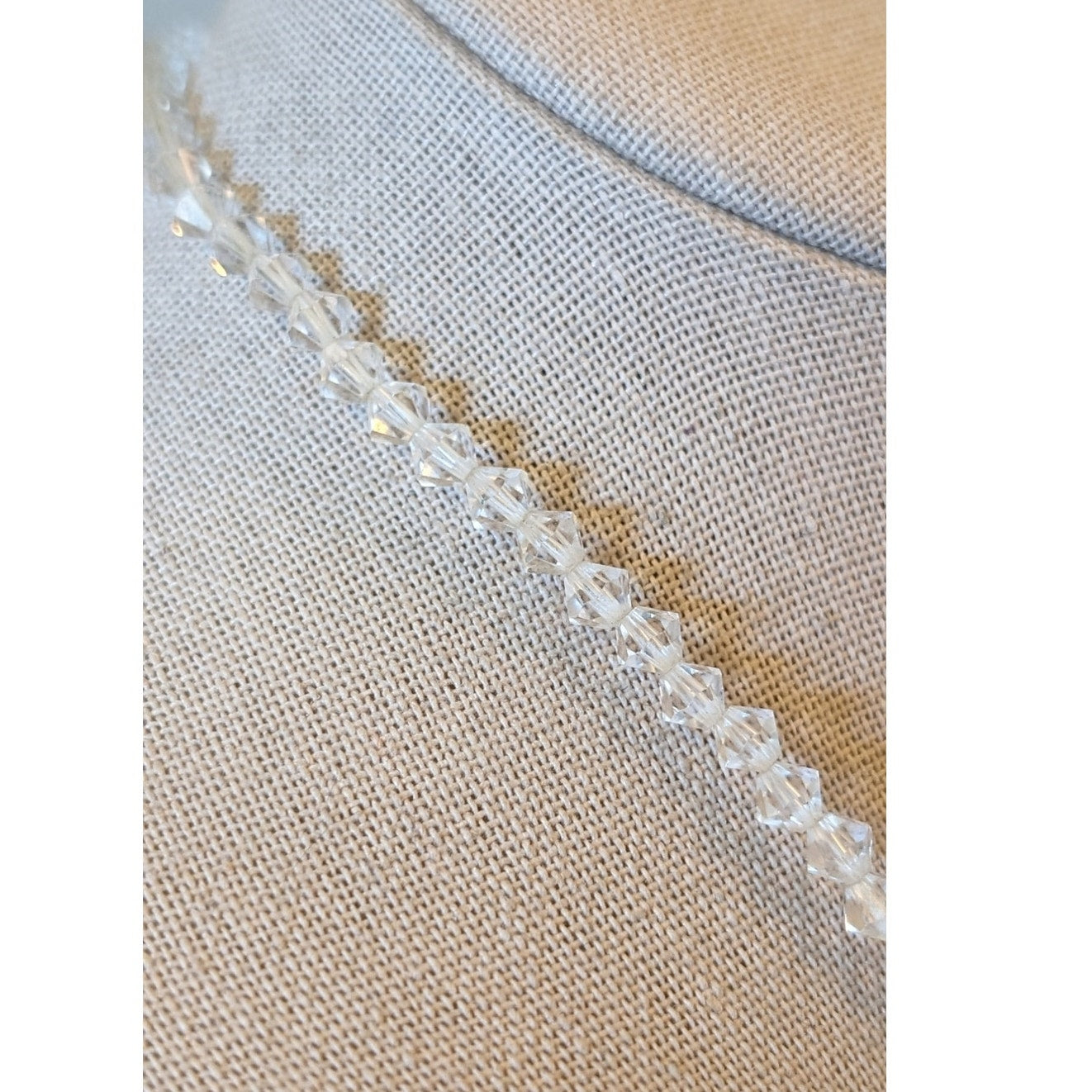Vintage Crystal 5mm Bicone Bead Single Strand Fish Hook Clasp 18" Necklace
