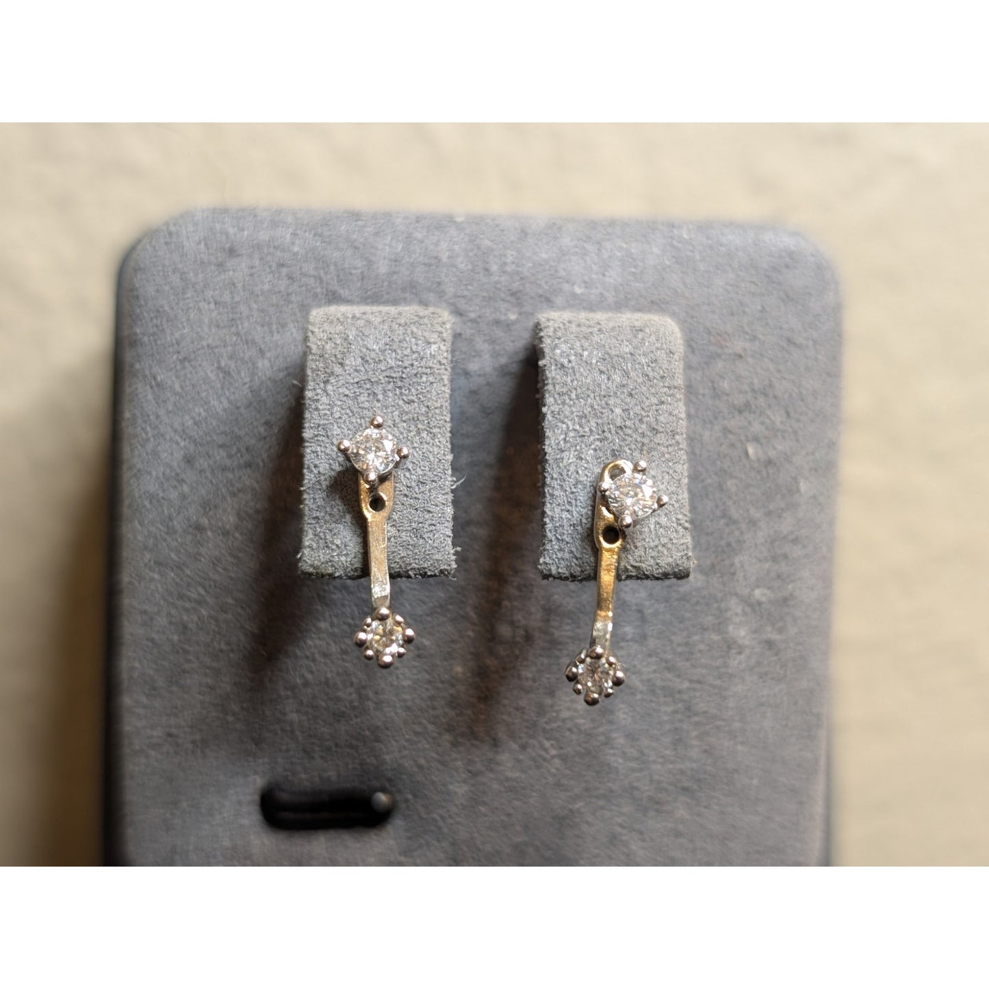 925 Sterling Silver Two Earrings in One CZ Stud W/ Attachment