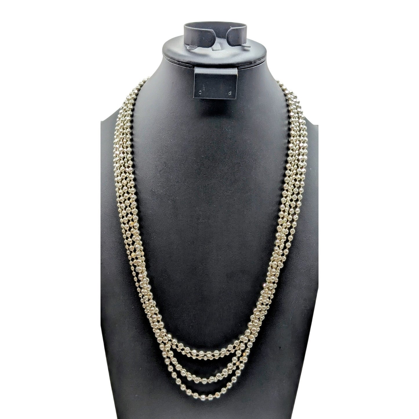 Five Strand Squared Off Bead Ball Chain Silver Tone Necklace