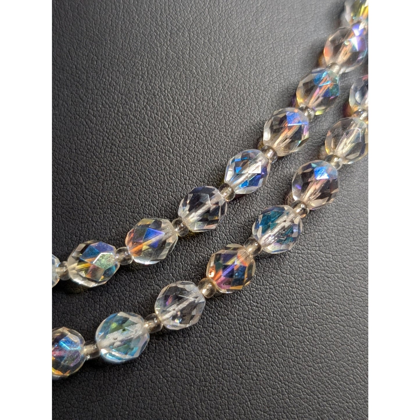 Vintage Aurora Borealis Faceted Crystal Double Strand Box Clasp 20" Necklace