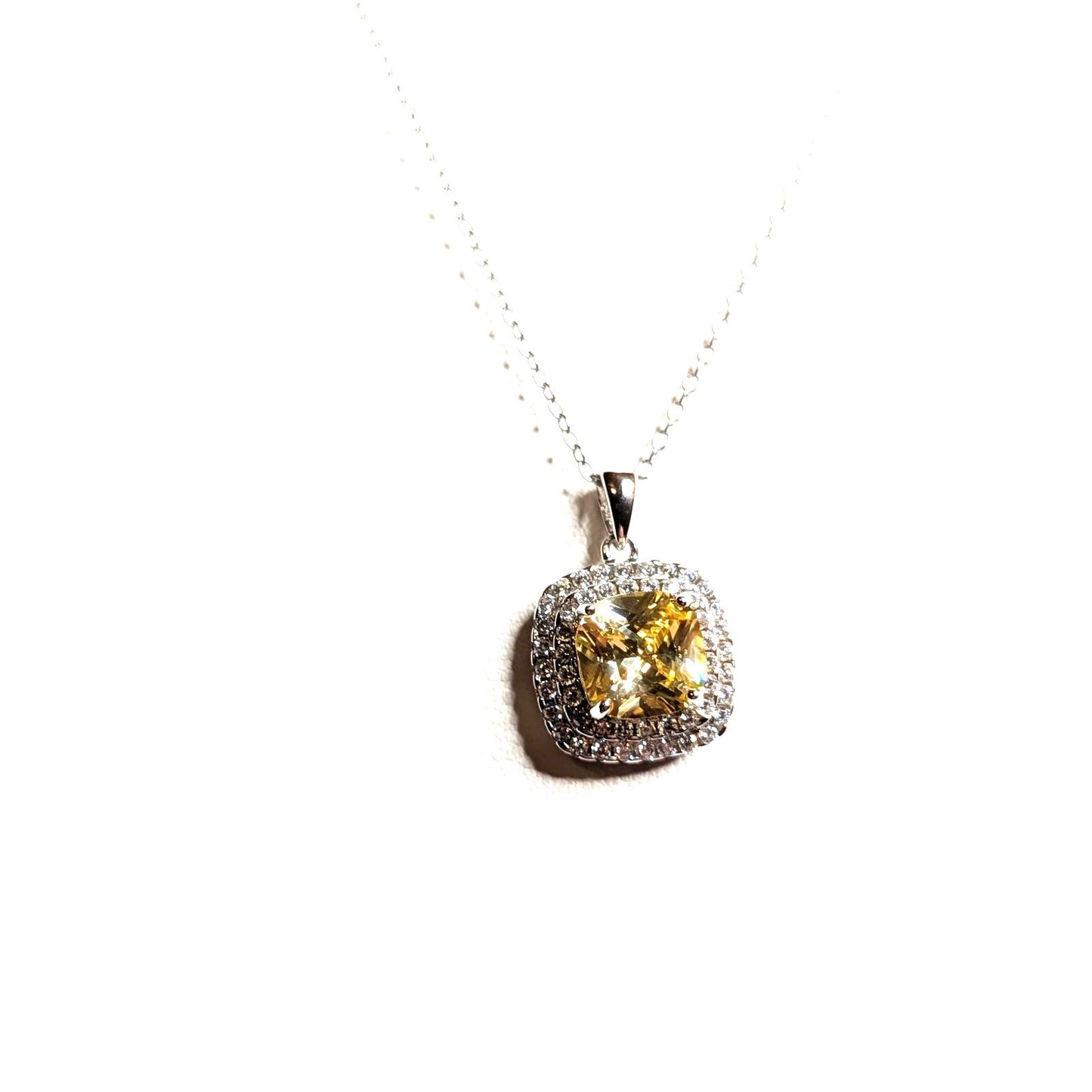 925 Sterling Silver White & Yellow CZ Pendant 18" Rolo Chain Necklace
