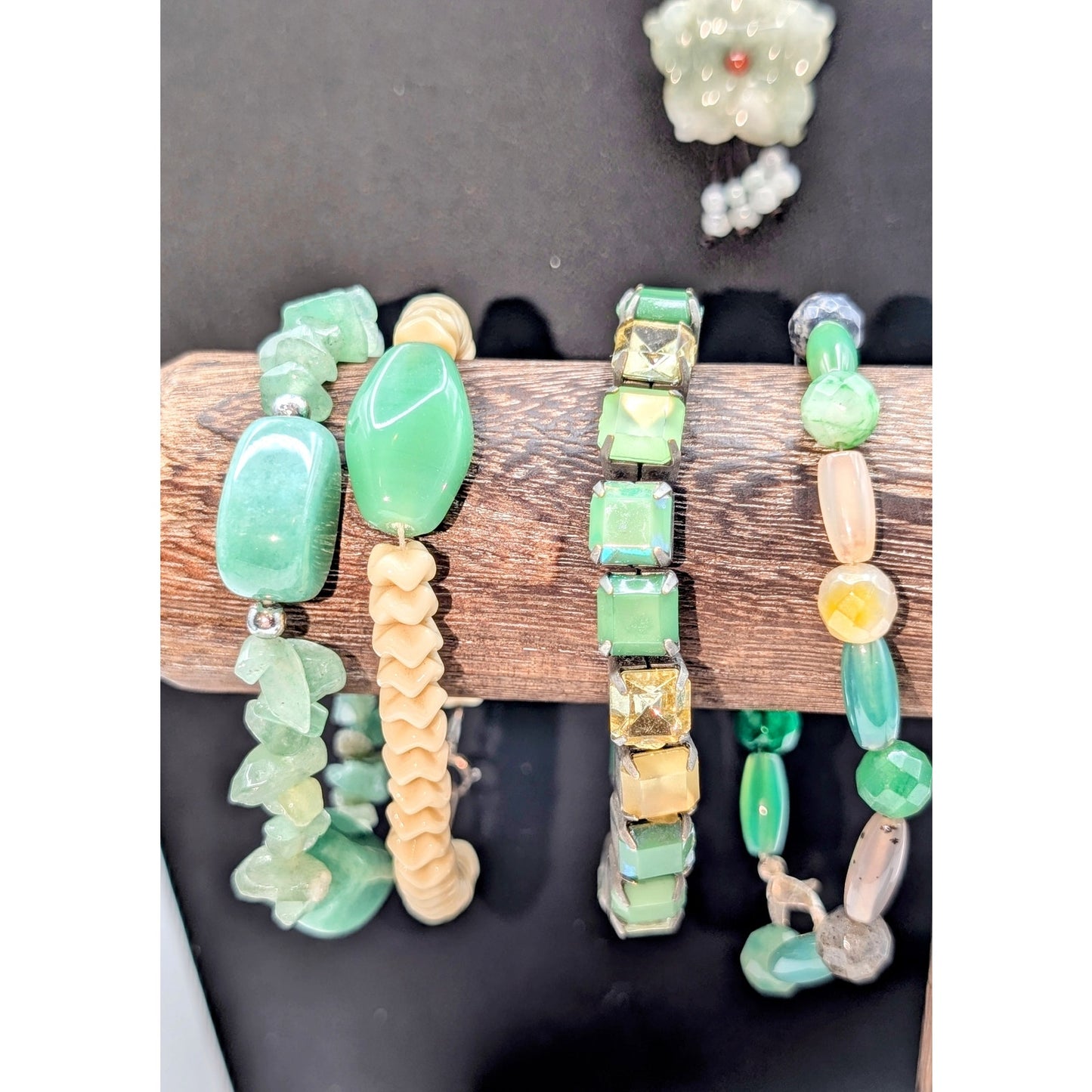 Mixed Lot of Green Stone Theme Jewelry 1 Necklace 4 Bracelets 1 Pr Earrings