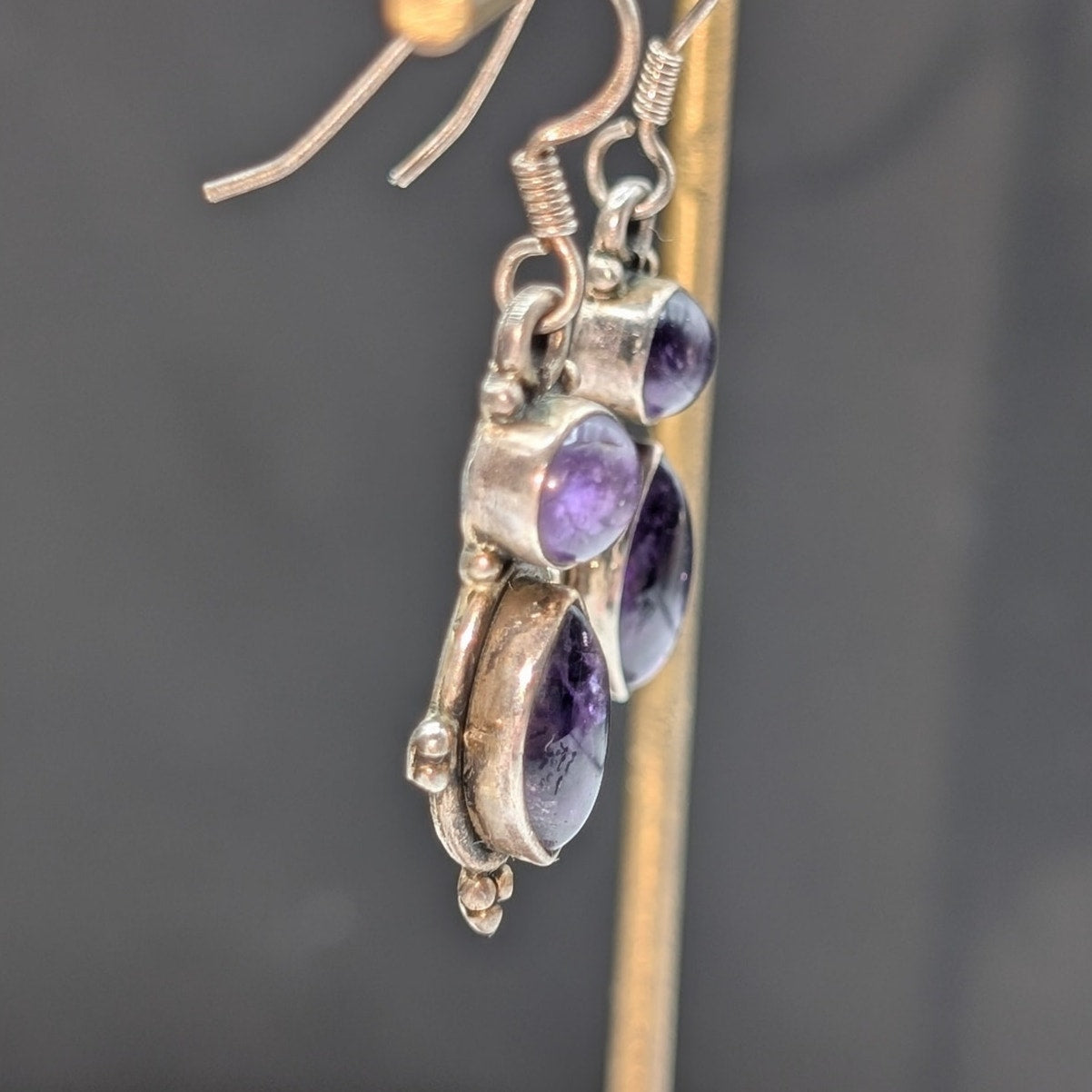 Vintage 925 Sterling Silver Amethyst Dangle Earrings