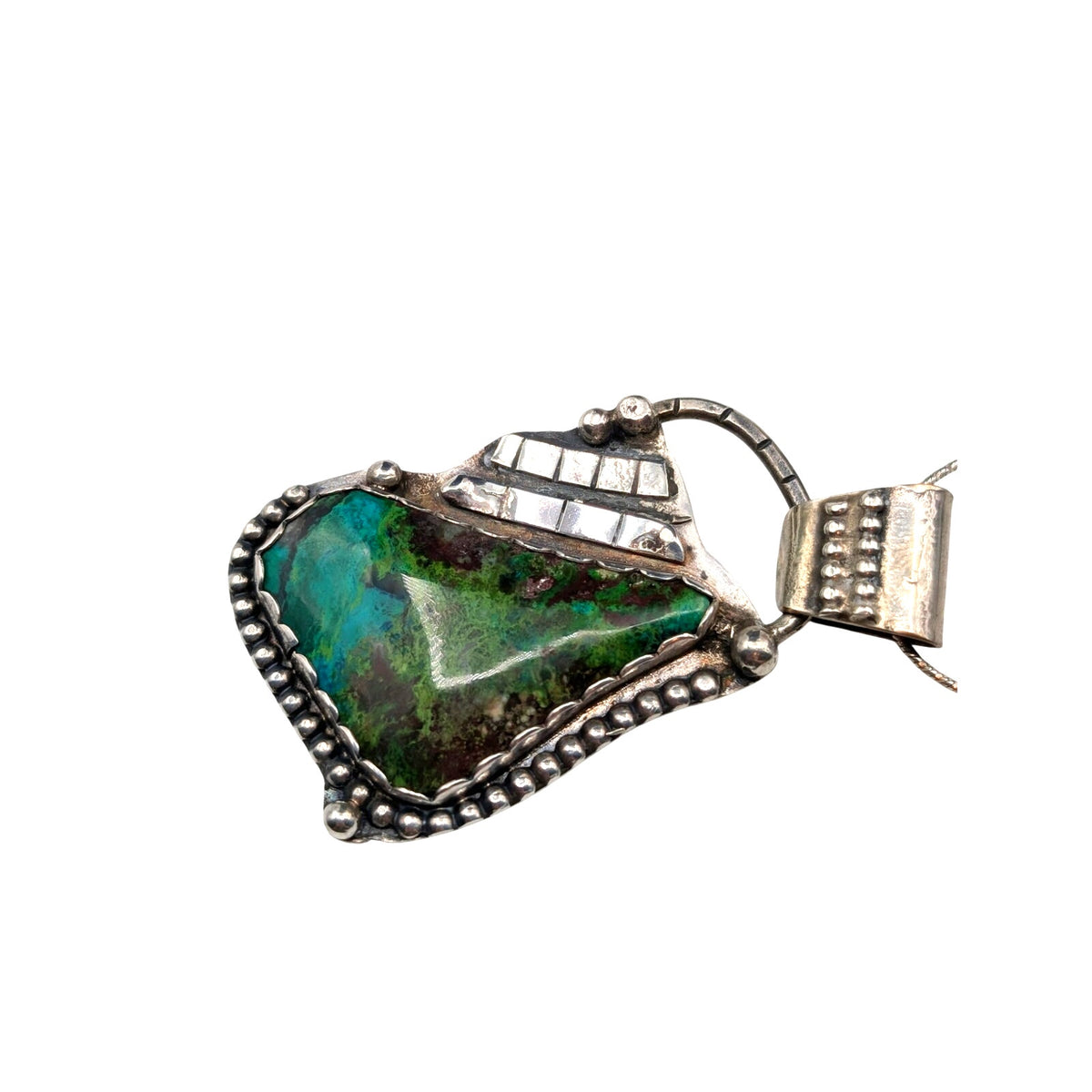 Vtg Artisan Handmade 'BT Sterling' Blue Green Stone Pendant Necklace 27.0g