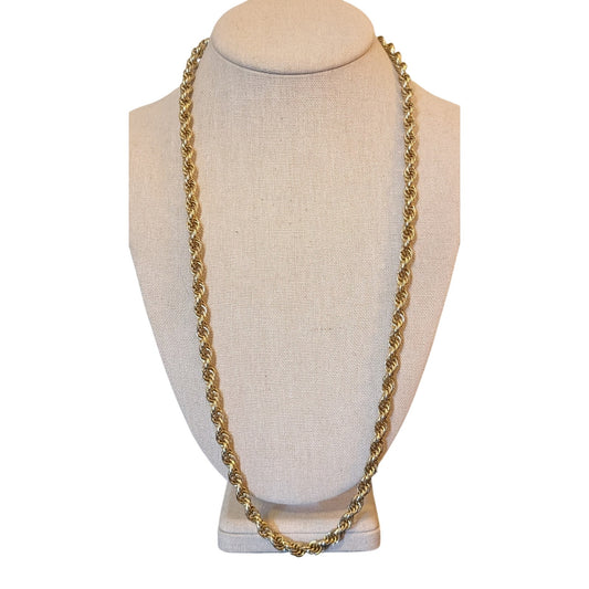 Vintage Gold Chunky Gold Tone Rope Barrel Clasp 26" Necklace