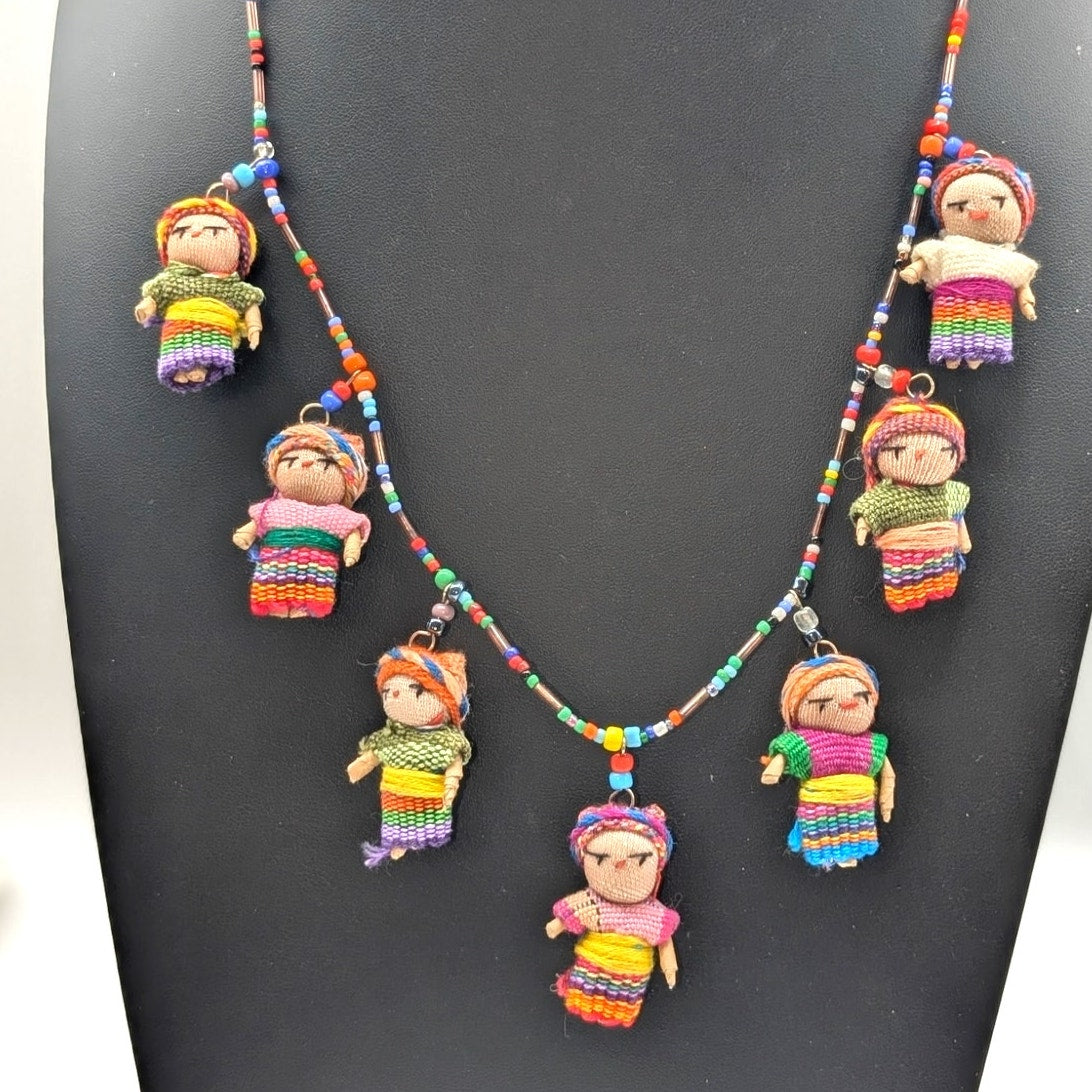 Handcrafted Guatemalan Worry Doll Seed Glass Bead 24.5" Necklace